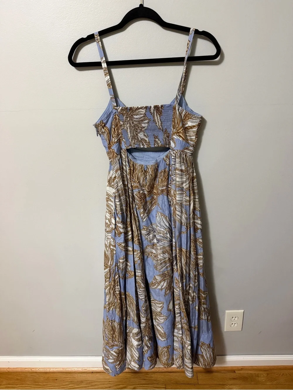 Banana Republic Blue Tropical Leaf Print Cutout Midi Dress Women’s Size 6 - Picture 5 of 6